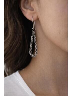 Sterling Silver Rope Loop Dangle Earrings Minimalist Drop